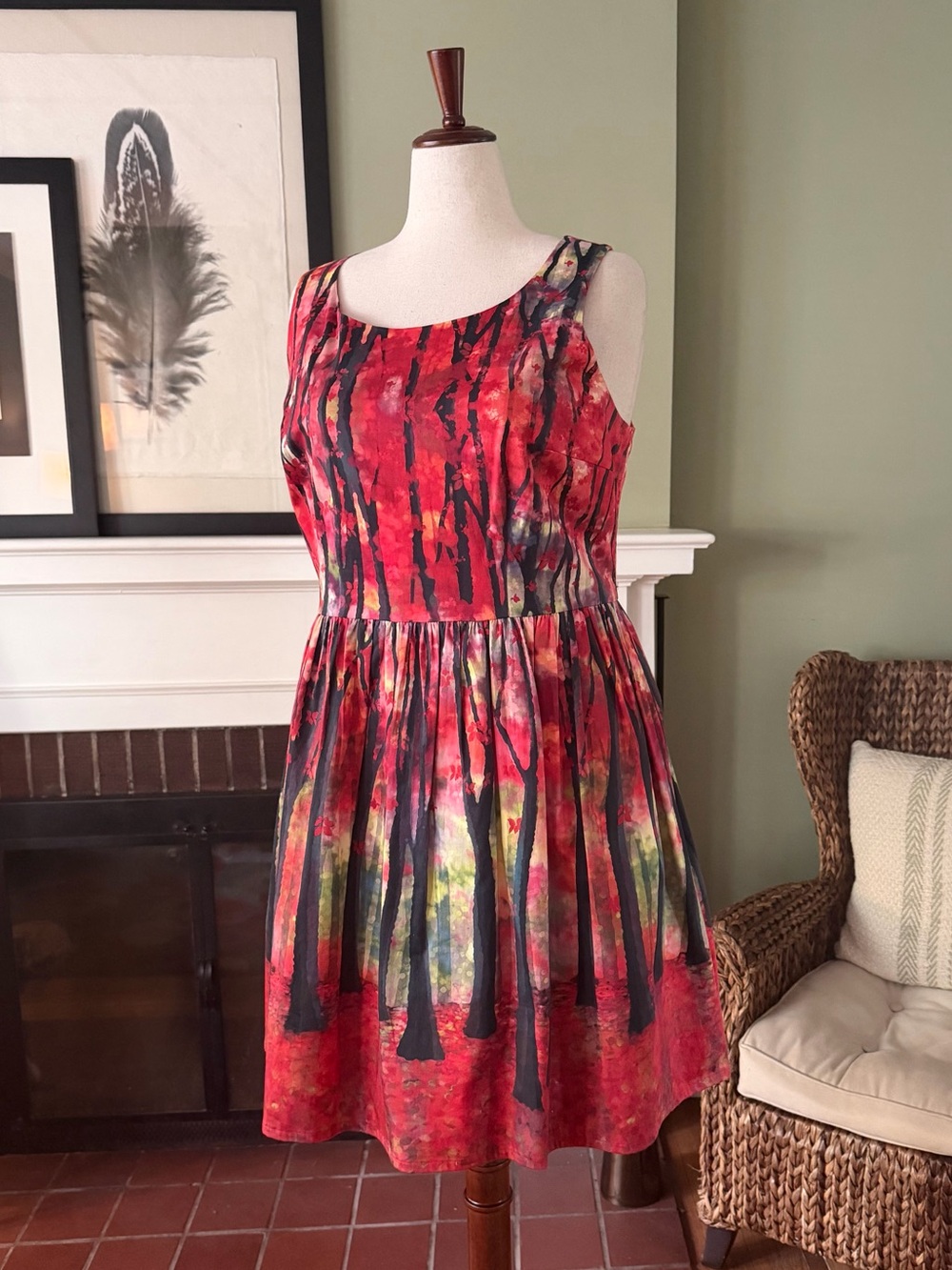 ModCloth Enchanted Forest A-Line Dress Red Multicolor - Size 2X